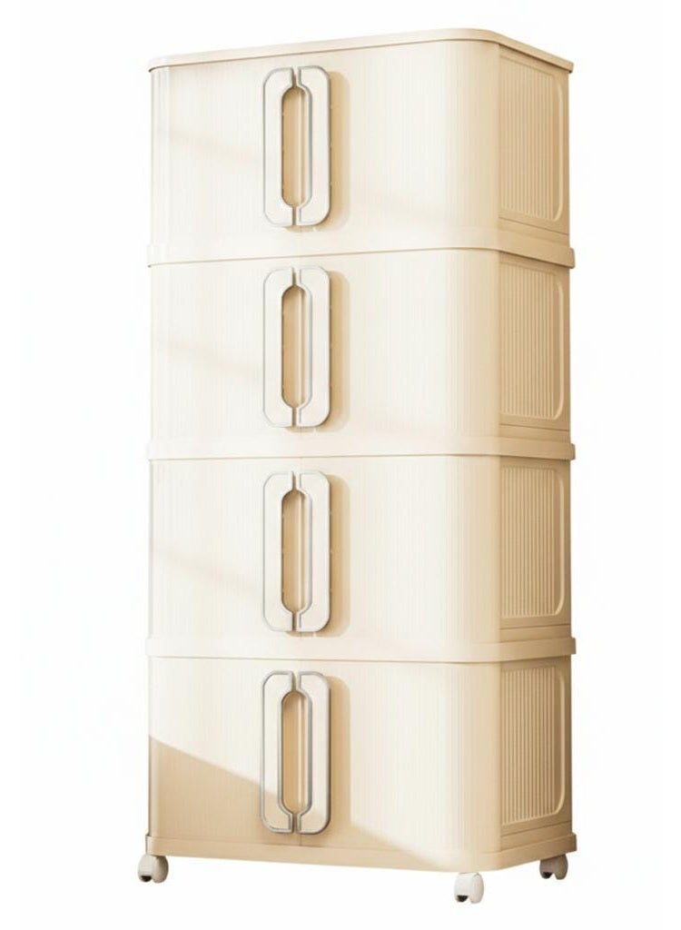 Spaceshoop 4 Tier Plastic Storage Cabinet with Wheels Modern Fluted Design Organizer with Transparent Drawers and Easy Pull Handles Cream White Large - Image 1